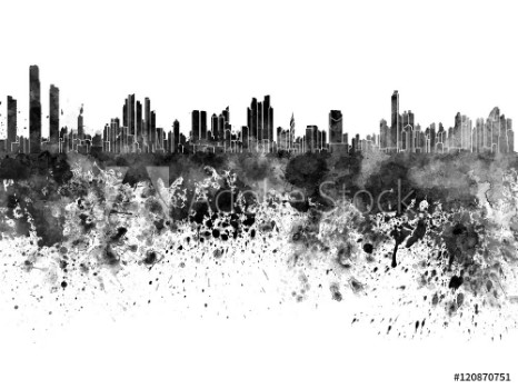 Picture of Panama City skyline in black watercolor on white background